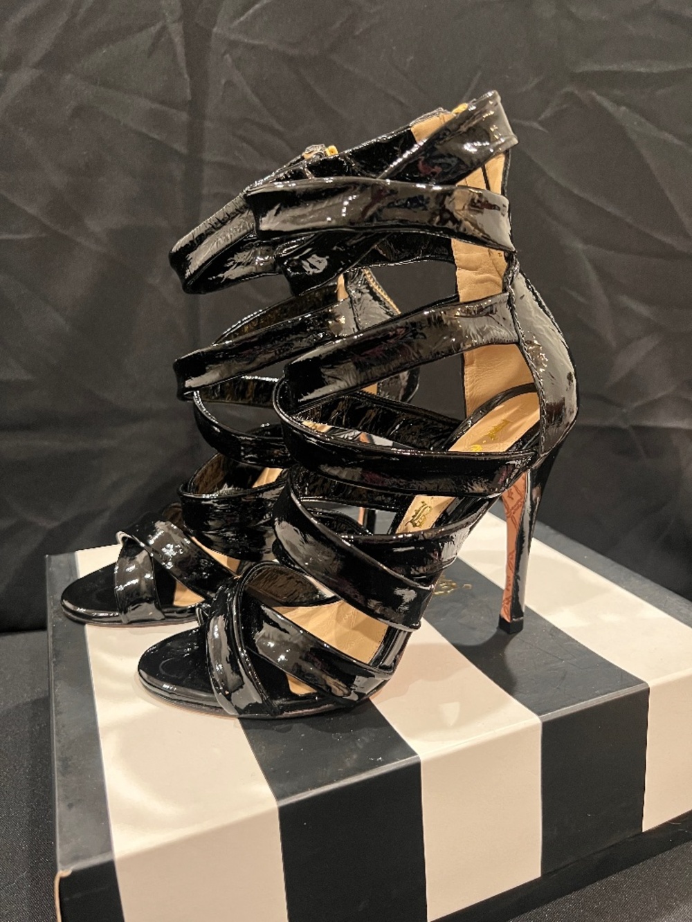 L.A.M.B. by Gwen Stefani Tizzy Strappy Patent Leather High Heel Sandals US 7